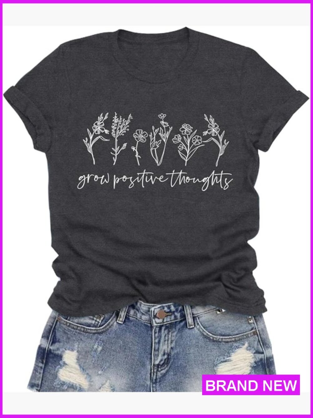 Crew Neck Short Sleeve Tee Soft Relaxed Fit Graphic Inspirational Floral T-Shirt